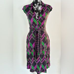 DVF green and purple print wrap dress